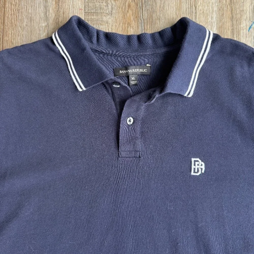 Banana Republic Relaxed Pique Polo Navy Striped Collar Extra Large
